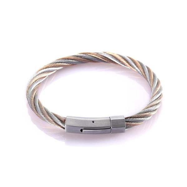 

bangle ijb0538 steel and rose gold mixed cable bracelet fashion women/men 316l stainless magnetic jewelry, Black
