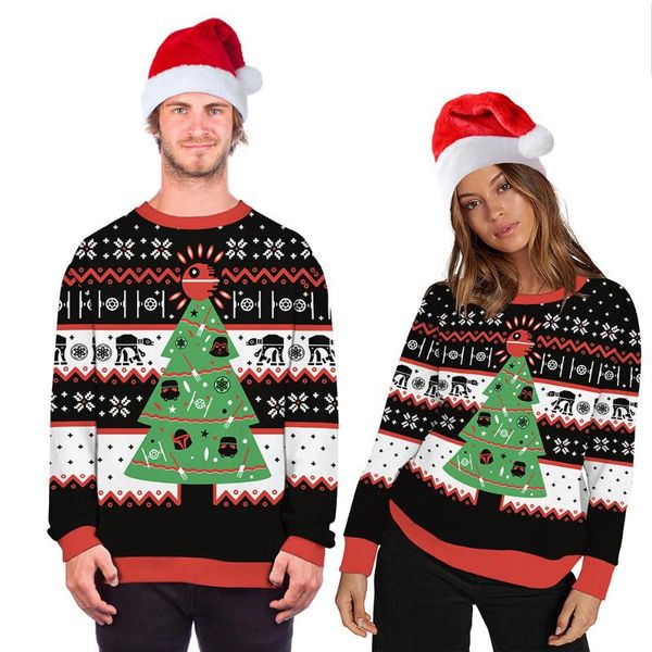 

women's sweaters ugly christmas sweater 3d print funny xmas pullover hoodie round neck men women autumn winter plus size clothing, White;black