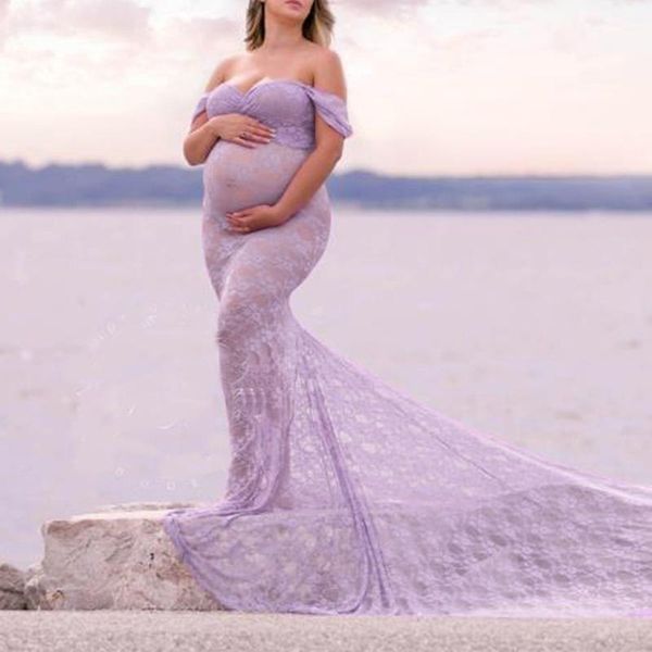 

платья женщин беременной фотография реквизит off плечи lace nursing длинного платье vestidos femininos халат ф ют 2020, White