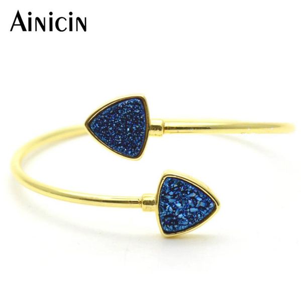 

bangle luxury jewelry shine drusy crystal triangle shape open copper bangles gold plating fashion women gift, Black