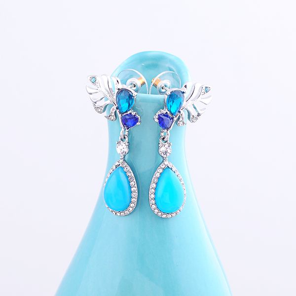 

blue crystal pendant earrings rhodium color glass luxury grace women fashion accessory earrings allergy wholesale, Silver