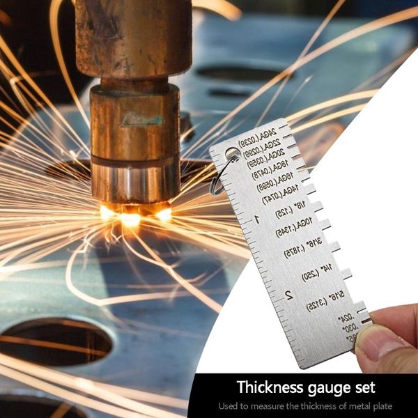 

double-sided tool multifunction stainless steel metal plates thickness measuring tool ruler with key ring