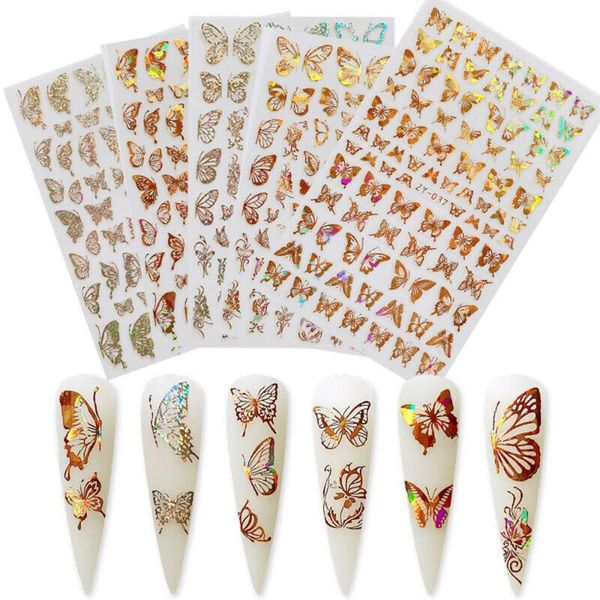 

fashion 3d butterfly nail sticker holographic adhesive gold silver decals tips manicure beauty diy nail art decoration 8 style, Black