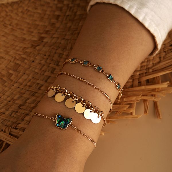 

charm bracelets bohemia bule beads butterfly bracelet for women girl metal alloy sequins chain set jewelry pulseiras 14113, Golden;silver