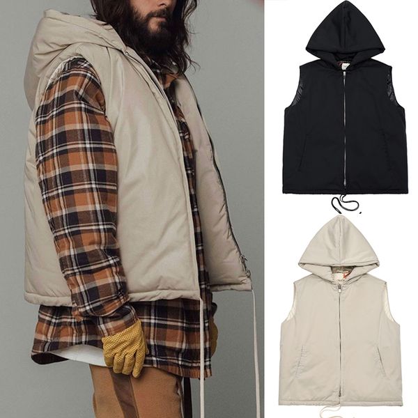 

fear of god hooded nylon vest fog 6th oversized padded vest jacket autumn winter vests for men women hip hop streetwear, Black;white
