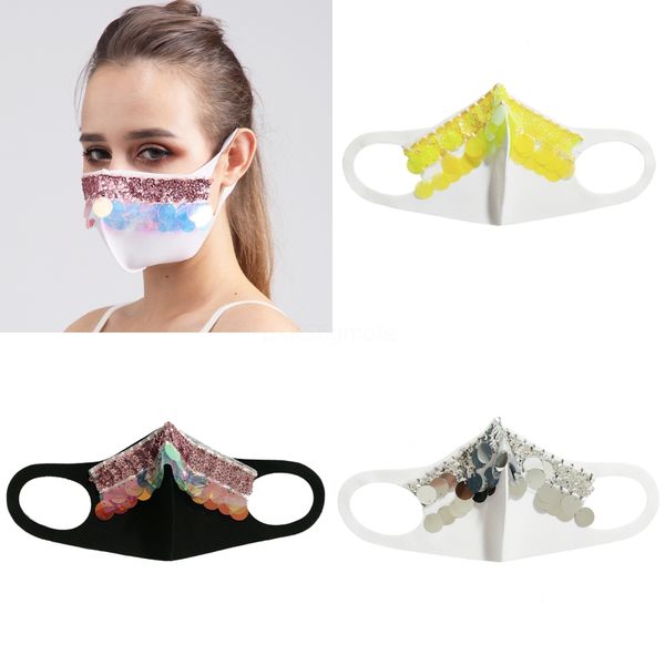 

summer sequins face masks washable mask fashion bling bling sequined sunproof dustproof mouth cover breathable summer face masks#479, Black