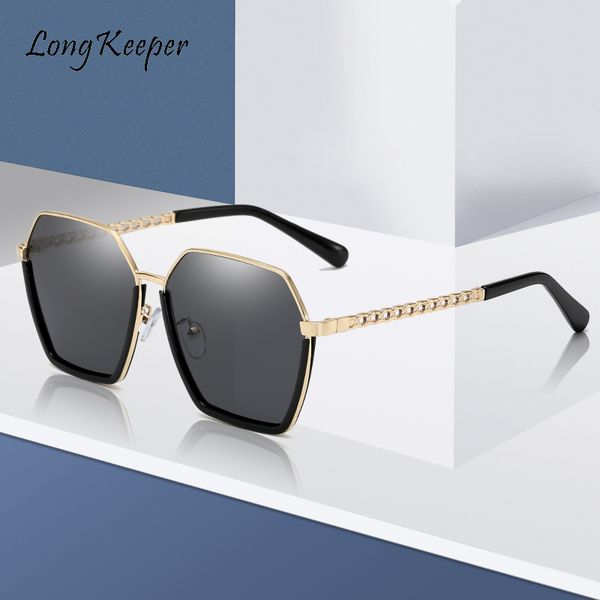 

sunglasses 2021 large oversized women retro brand designer hexagon sun glasses female shade eyewear big metal chain, White;black