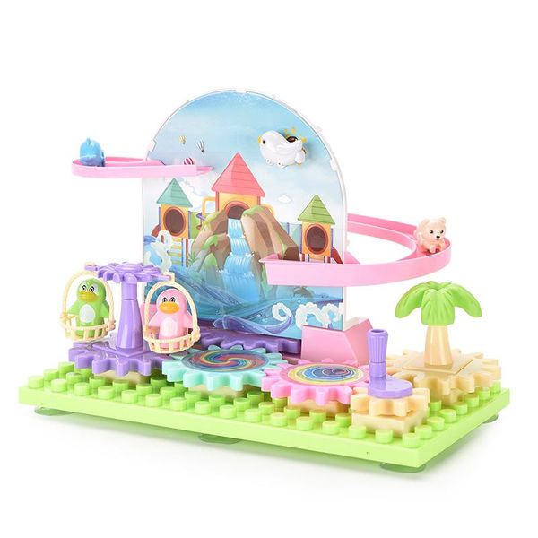 

colorful building blocks hand crank rotation launch the funny playground for baby kid early educational rail toys gifts