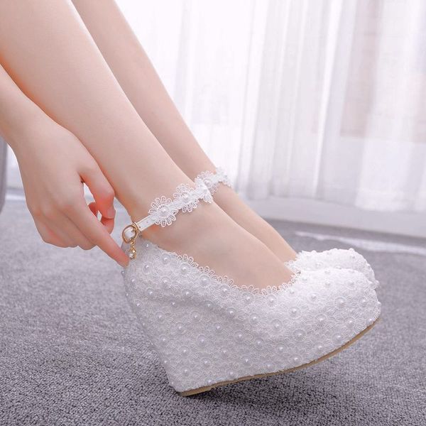 

pumps wedding women fetish shoes women pumps party banquet lace pu rhinestones buckle strap .8cm wedges high heels white, Black