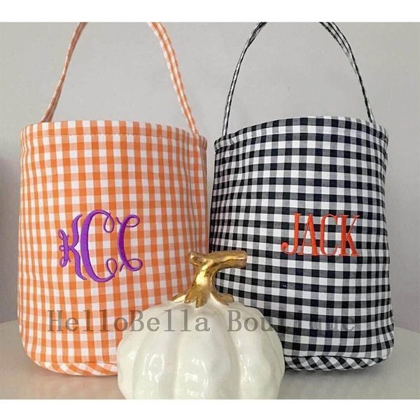 

100pcs Gingham Halloween Buckets Monogrammed Holiday Candy Bucket Fall Basket Bags Personalized Halloween Tote Sack