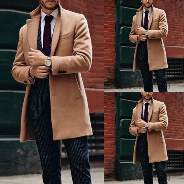 

laamei winter men coat fashion mens khaki baggy long trench coat, classic autumn and winter long jacket, men casual coat, Black