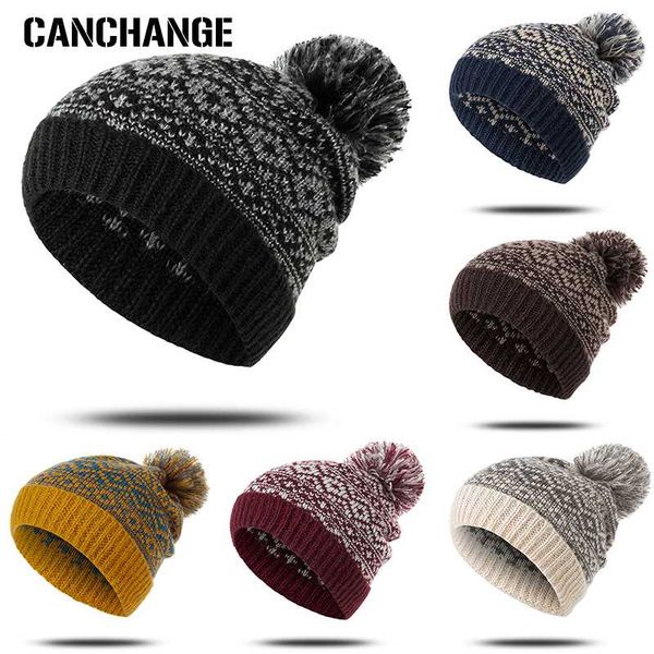 

мода помпоны winter hat для женщин геометрического узора шапочки зимних женских beanie hat сгущаться теплым gorras оптовым, Blue;gray