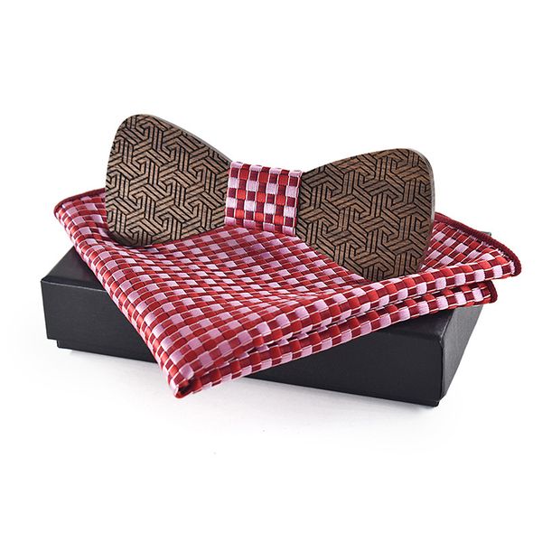 

neck ties drop wooden rounded bow tie set red plaid kerchief handmade walnut wood bowtie with package, Blue;purple