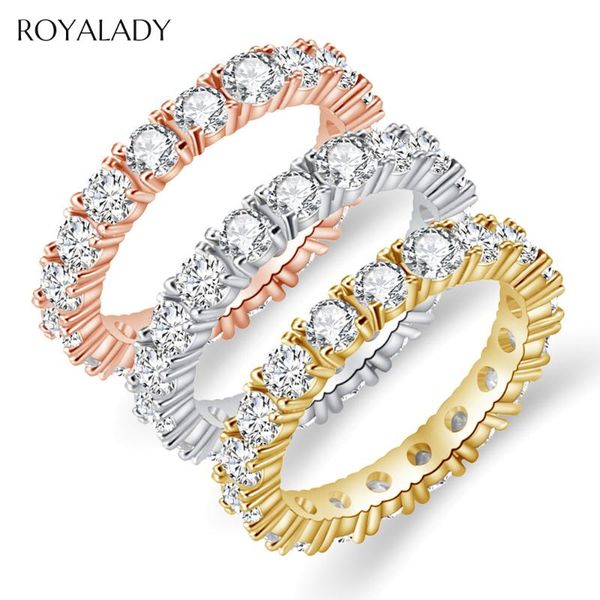 

fashion cubic zircon pave band eternity stacking rings for women white rose gold round crystal party wedding rings wholesale, Golden;silver