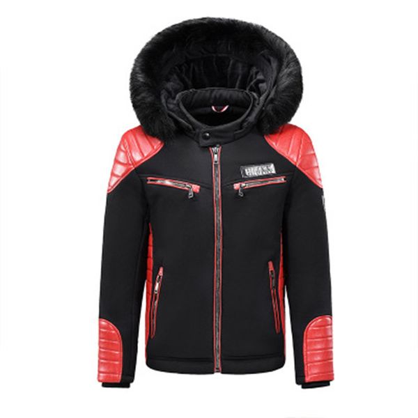 

жакеты человек локомотив меховой воротник тенденции моды зимы плюша с капюшоном шеи zipper fly карман пальто дизайнер мужской moto прохладны, Black