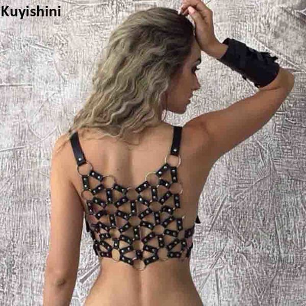 

punk new designer leather harness for women weaave cover body bondage chian belt clothes women designer handmade harness, Black;brown