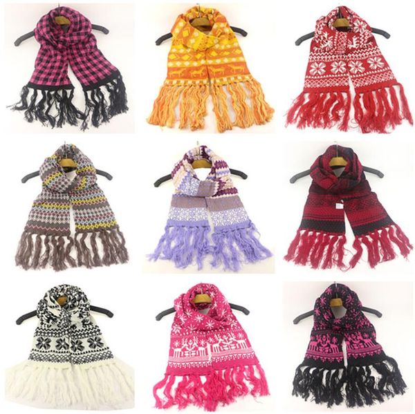 

рождество кисточкой шерстяной длинный шарф снежинка elk pattern вязание scarfves открытый подростки лыжный шейный пары шеи палантины шарф d9, White