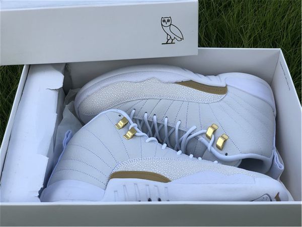 

2020 authentic 12 ovo 12s white metallic gold men basketball shoes real carbon fiber sports sneakers with original box