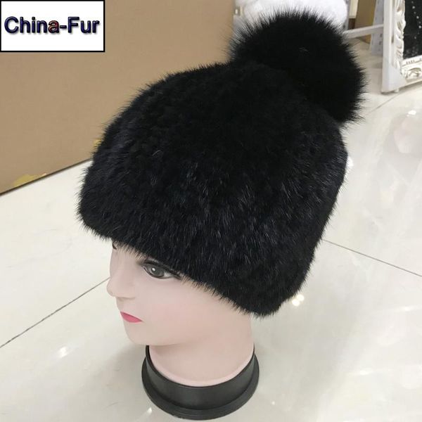 

beanie/skull caps 2021 real hats fashion women cap fur ball hat beanies female winter warm 100% natural, Blue;gray