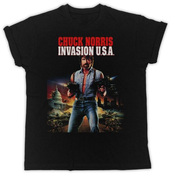 

cool chuck norris invasion u.s.a movie poster funny black tshirt