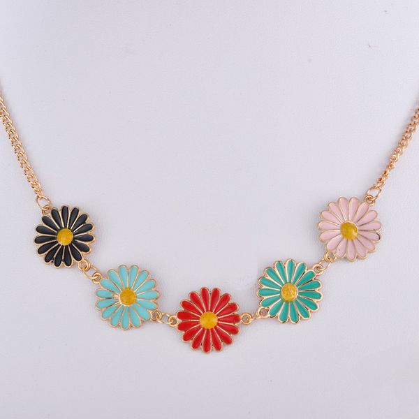 

handmade lacquer enamel daisy flower necklace gold color link chain necklace jewelry choker women fashion costume jewellery, Silver