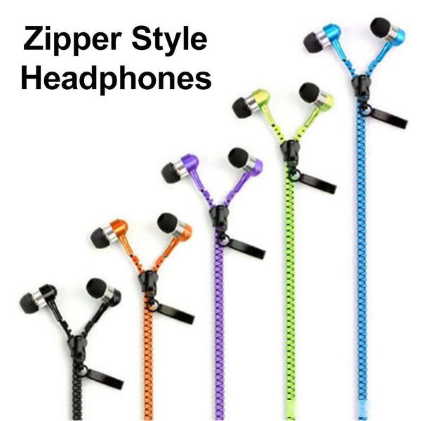 

3.5mm jack zipper headphones in-ear earbuds bass music earphone with mic headset handsear buds for huawei xiaomi cellphone