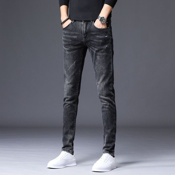 

men's jeans 2021 casual long pants trend personality all-match black, Blue