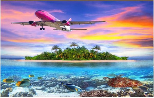 

3d p wallpaper custom mural underwater world turtle island aircraft bedroom background home decor wallpaper in the living room