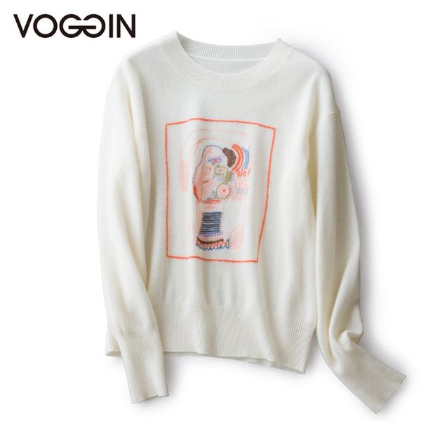 

voggin dreamer вышивка свитер для женщин o-образным вырезом с длинным рукавом круглым воротником вязаный свитер топ шерсти мериноса женщин н, White;black