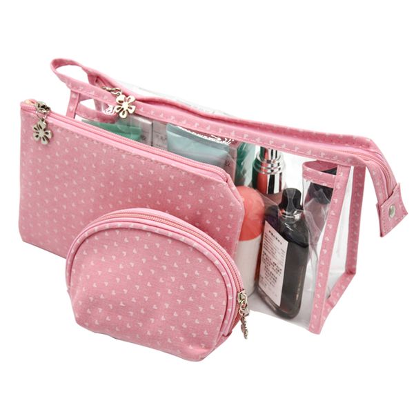 

women cosmetic bag pvc waterproof travel organizer makeup storage bag tote portable beauty toiletry pouch handbag 3pcs/set