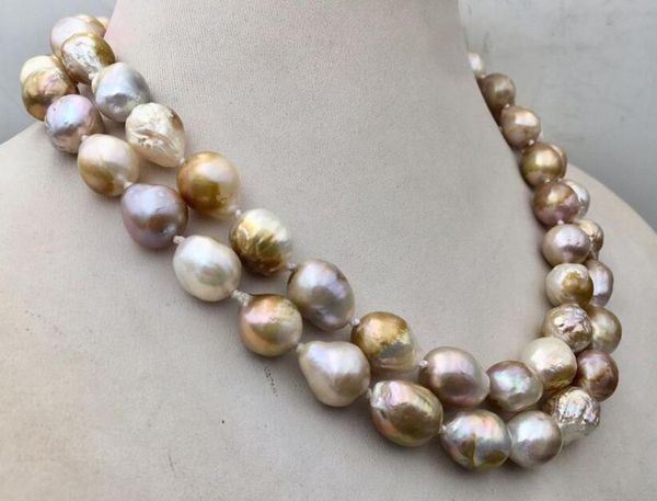 

chains long 36" 50" 12-15mm baroque multicolor pearl necklace, Silver