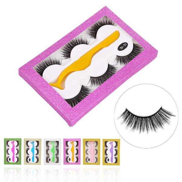 

3 pair makeup false eyelashes with tweezers 3d natural long thick fake eye lashes extension supplies set tools box packaging