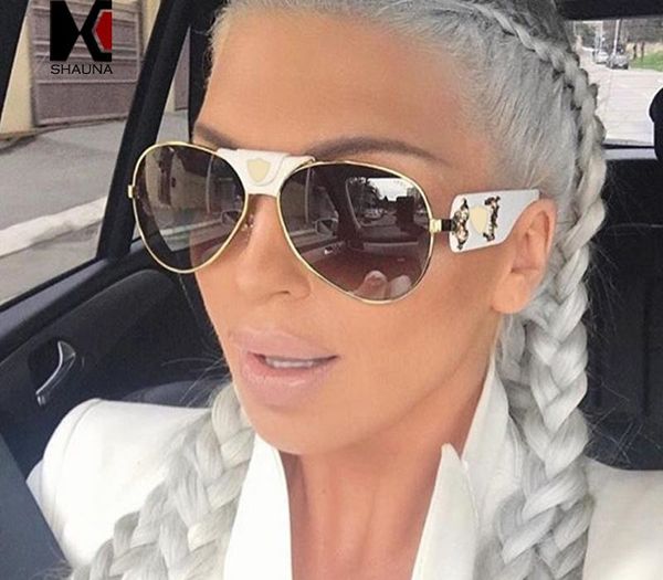 

shauna luxury pu leather bridge women pilot sunglasses fashion men mirror lens sun glasses uv400 y200415, White;black