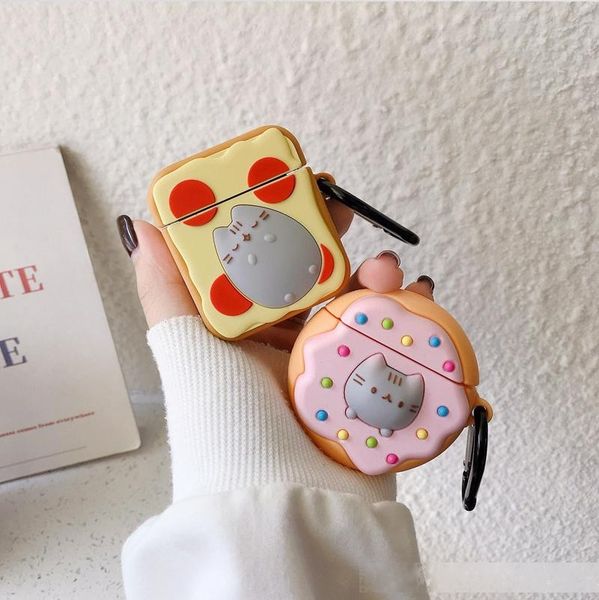 

cartoon cute cat bluetooth headset cover 3d protect shell toast donuts for airpods case for apple bluetooth headset cover