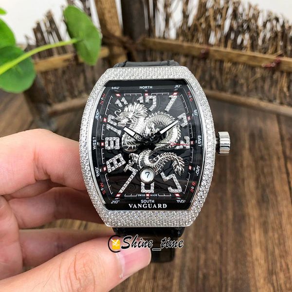 

new v 45 sc dt yachting miyota 8215 automatic mens watch 3d dragon king dial silver diamond case rubber strap sport watches shine_time, Slivery;brown
