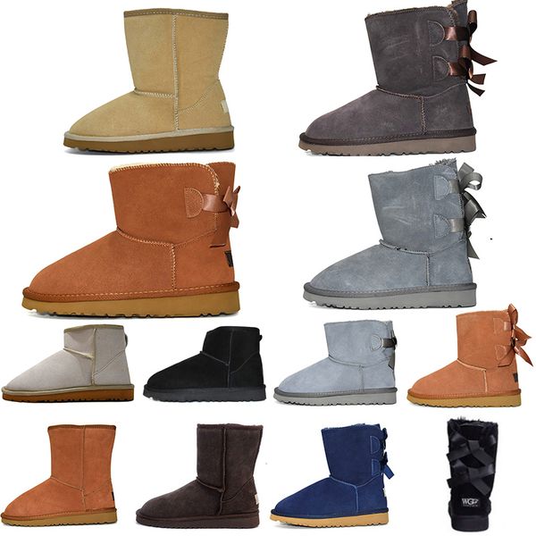 

fashion women winter leather short bowtie snow boots ribbons classic mini women boots kneel half ankle chestnut beige grey womens shoes, Black