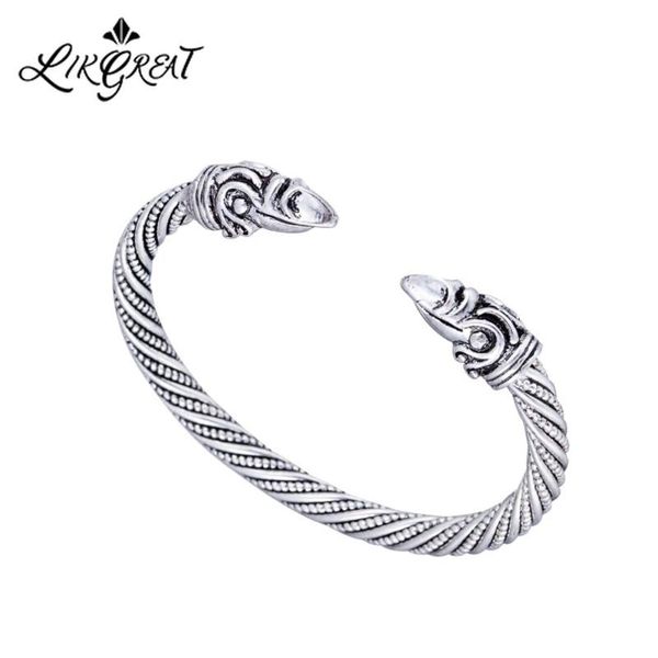 

likgreat crow языческие украшения для женщин мужчина и vintage viking браслет голова животных регулируемая bijoux аксессуары, Black