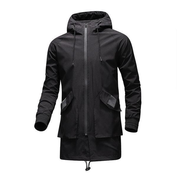 

mens trench coat spring autumn men's mid-length trench jacket men casual hooded jackets windbreaker outerwear male plus size 8xl, Tan;black