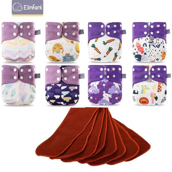 

elinfant 4 pcs/2 set baby pocket cloth diaper waterproof breathable with coffee fleece insert adjustable the size fit 3-15kg