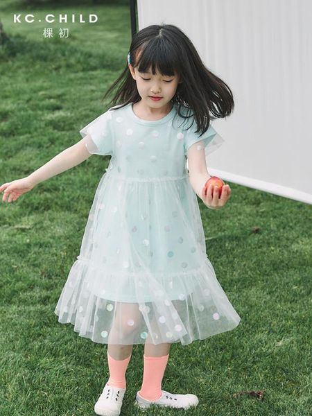 

kc.child girl's tulle dress toddler's summer dress kid's with shiny dot wear as a fairy breathable cotton age 2-10y, Red;yellow