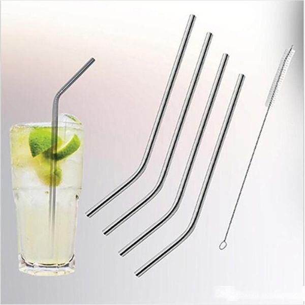 

304 stainless steel bend drinking straw juice drinking straws for cups durable reusable metal straw with cleaning brush