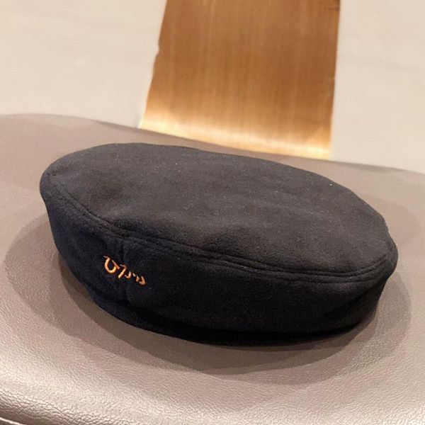 

hat female autumn and winter beret all-match letter embroidery painter cap, Blue;gray