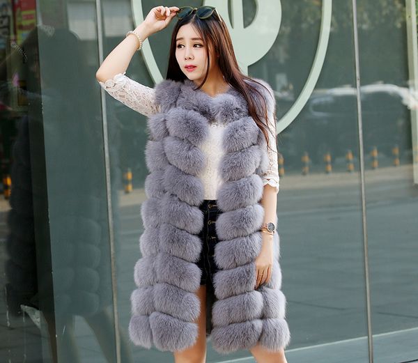 

women's vests autumn and winter leather fur long coat warm vest, Black;white