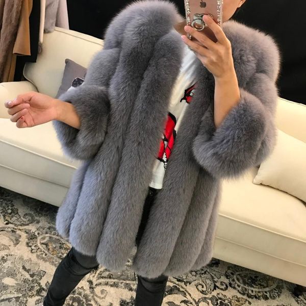 

women's fur & faux women real coat lady natural winter outwear, Black