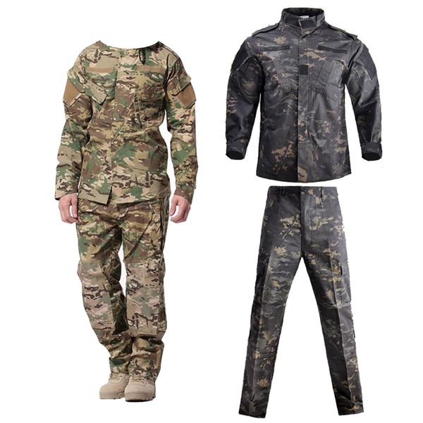 

uniform man army suit tactical jacket camping combat pants hunting security costumes coat+pant set max xs-2xl, Blue;black