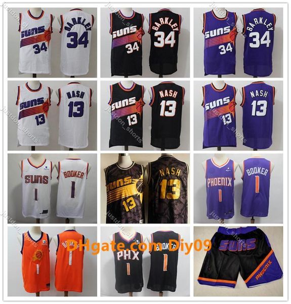 

mens jerseys devin 1 booker jersey deandre 22 ayton charles 34 barkley steve 13 nash city basketball jerseys, Black;red