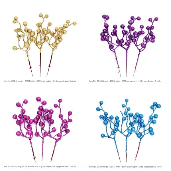 

28cm simulation cuttings gold powder sequins fruitsequin fruit foam christmas fruit berry christmas tree decorative cuttings flower 00sly 00
