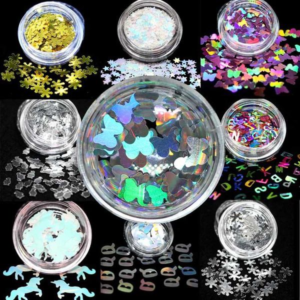 

nail glitter 18 styles holographic sequins sparkly 3d thin butterfly snowflake flakes polish decor for art accessories, Silver;gold
