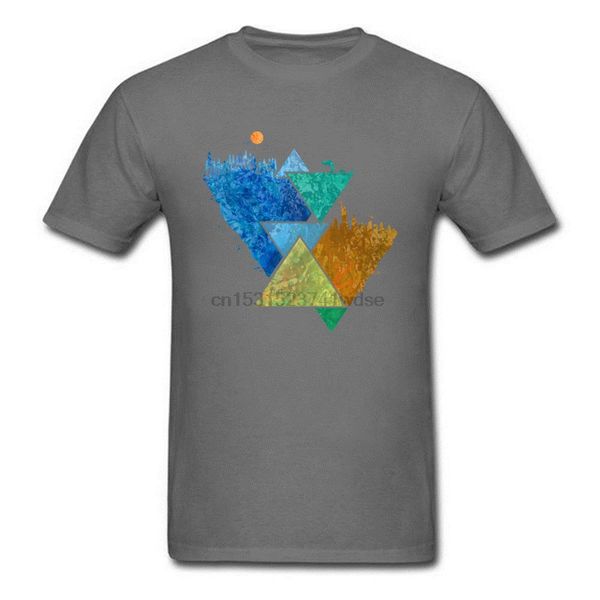 

comics women men tees geometric of forest ocean and city dark grey natural cotton fabric clothes man t shirt