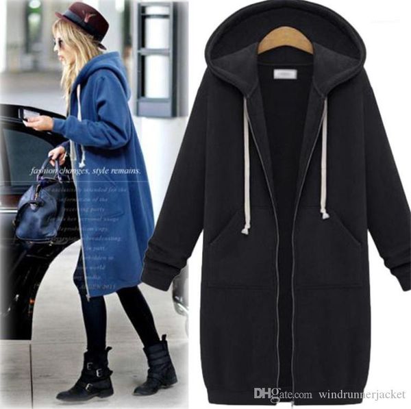

hoodies winter fashion casual solid color mid long cardigan hoodies korean style women coat plus size women, Black